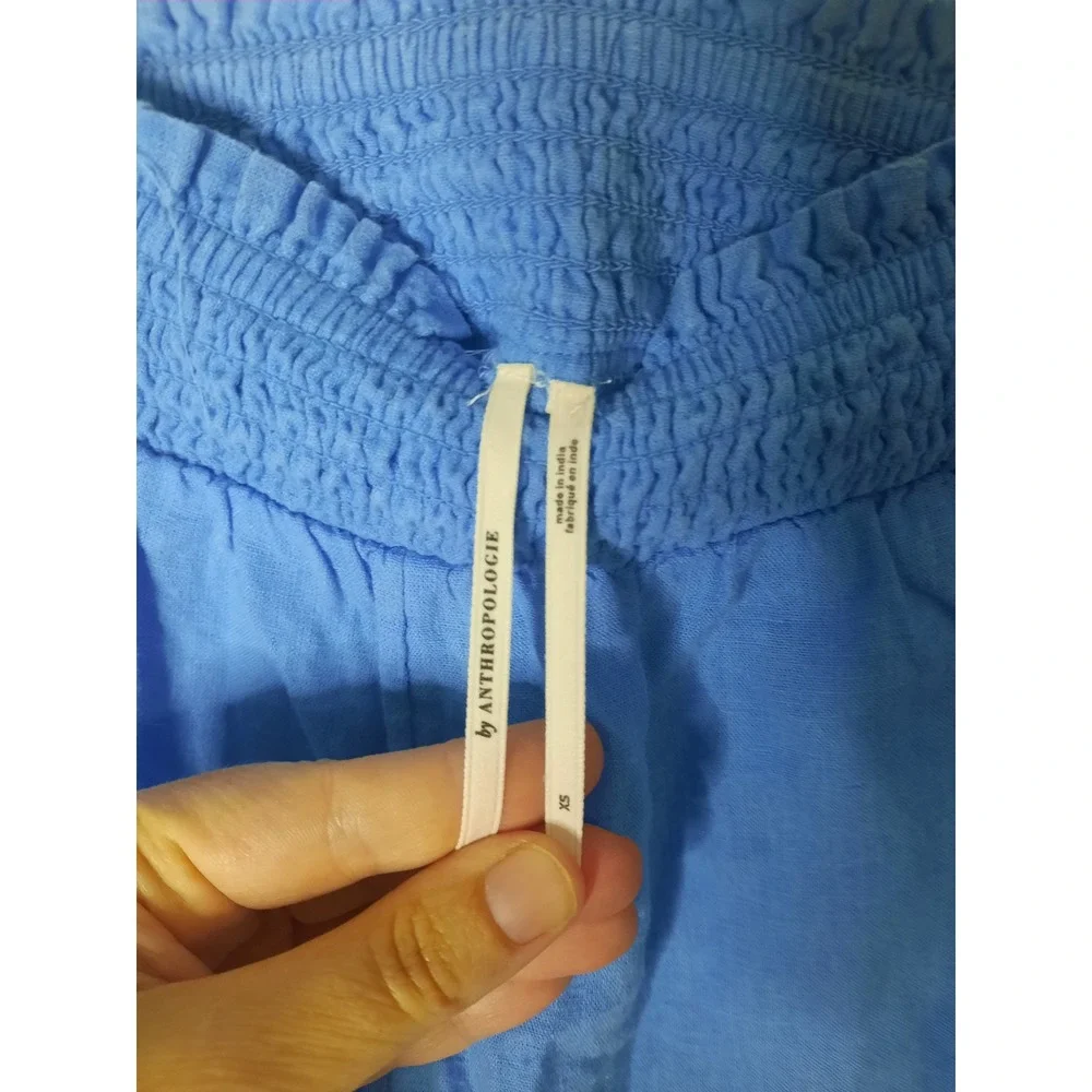 Anthropologie Blue Linen Blend Smocked Waist Pull On Shorts XS